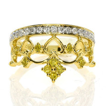 Real 0.49ct Natural Fancy Yellow Diamonds Engagement Ring 18K Solid Gold Crown - £1,269.07 GBP