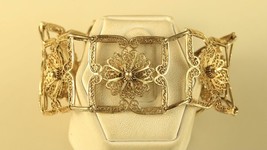 Vintage Sterling Silver Flower Ornate Lacy Filigree Segment Bracelet - £59.35 GBP