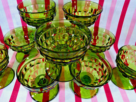 1960&#39;s Indiana Glass Whitehall 10pc Avocado Green Footed Cubist Sherbet Glasses - £53.25 GBP