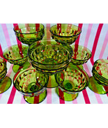 1960&#39;s Indiana Glass Whitehall 10pc Avocado Green Footed Cubist Sherbet ... - £53.88 GBP