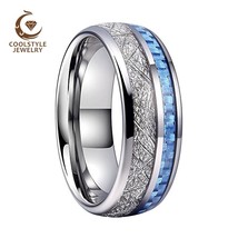 Men Women Wedding Band Tungsten Carbide Ring 8MM With Blue Carbon Fibler And Met - £21.01 GBP