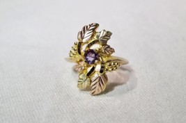 Vintage 10K Tri Color Gold Leaves Amethyst Ladies Ring Size 7 K1298 - £288.03 GBP