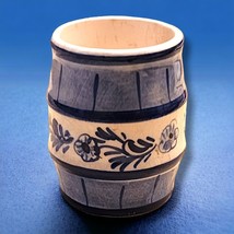 Vintage Signed Delft Blue Hand Painted Barrel Shaped Shot Glass Toothpick Holder - $9.91