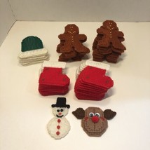 62 Plastic Canvas Christmas Pieces Ornaments 3&quot; Stockings Gingerbread Me... - $19.79