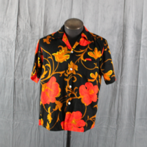 Vintage Hawaiian Shirt - Black and Gold Floral Pattern Haleaka Fashion -... - £59.95 GBP