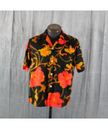 Vintage Hawaiian Shirt - Black and Gold Floral Pattern Haleaka Fashion -... - £60.24 GBP