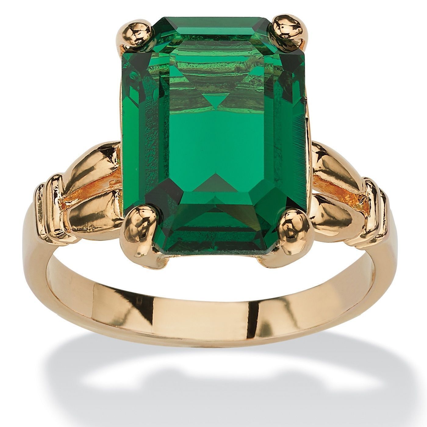 WOMENS 14K GOLD PLATED BIRTHSTONE EMERALD CUT EMERALD RING  SIZE 5 6 7 8 9 10 - £63.94 GBP
