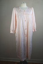Vtg JC Penney M Pale Pink Nylon Button Front Lace Trim Robe Gown Peignoir Dress - £24.45 GBP
