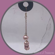 Pink Crystal Faux Pearl Rhinestone Gold Tone Chain • Handmade Dangle Earrings - $8.82