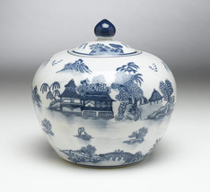 Zeckos AA Importing 59753 Blue And White Round Jar With Lid - £68.54 GBP