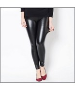 Black Plus Size Faux Latex Patent Leather Wet Look Stretch Pants Winter ... - £35.13 GBP