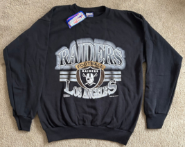 Vintage 90s Los Angeles Raiders NFL Crewneck Sweatshirt Black Large Oakland - £37.13 GBP