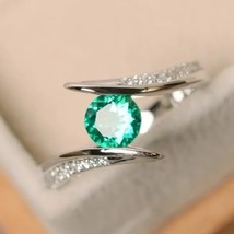 Green Emerald and Zircon Gemstone Ring Silver Plated Size 9 - £31.43 GBP