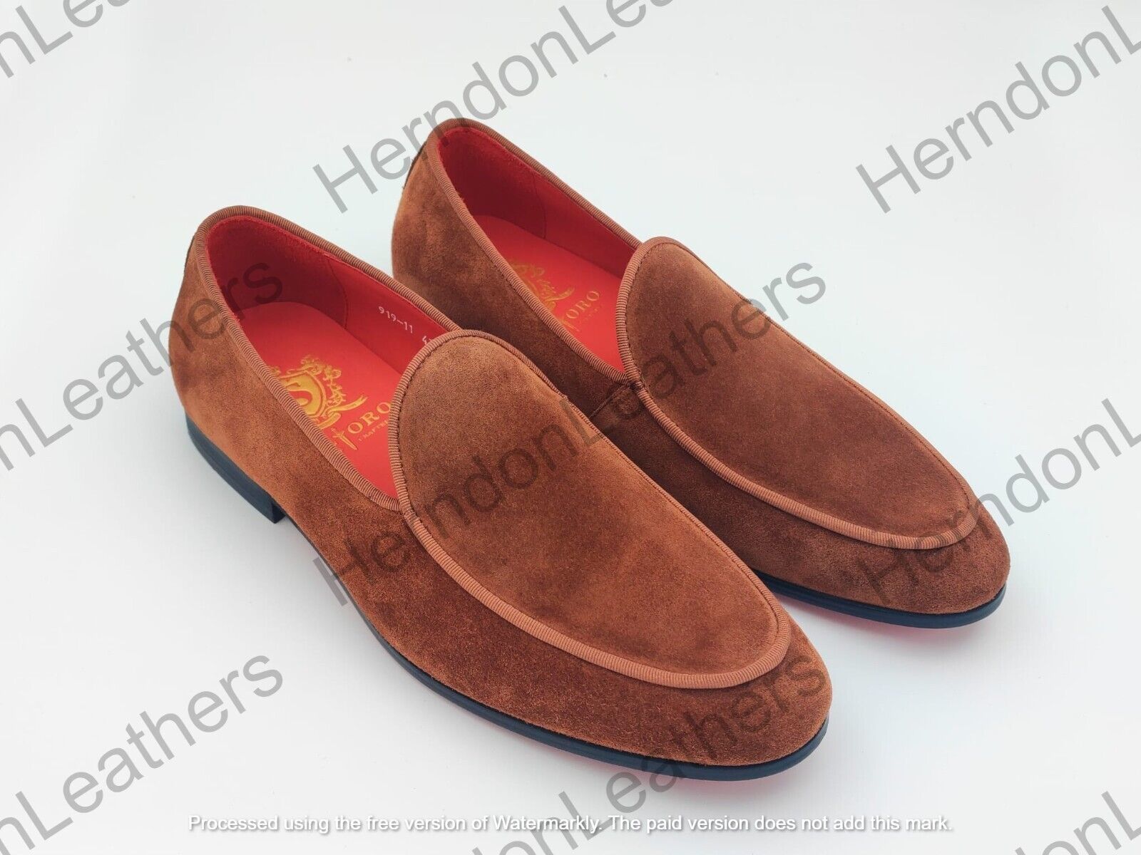 Men's Handcrafted Brown Suede Leather Slipper Loafers Party  Red Bottom Loafers