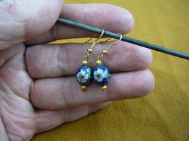 (EE600-226) 10 mm Blue bead white flower CLOISONNE dangle EARRINGS Jewelry - £9.77 GBP