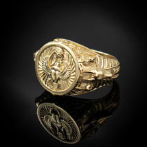 10K Gold Ancient Egyptian Mythology Scarab Beetle Anubis Horus Ring - £1,104.19 GBP