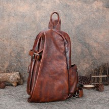 High quality leather vintage style handmade men s large capacity diagonal chest bag thumb200