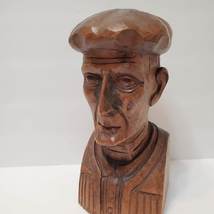 Hand Carved Wood Busts, J Alberdi Mid-Century Carving, Old Man & Woman, Bookends image 4