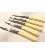 Vintage Quikut Stainless Steel Knife Set Pale Yellow Handles Set of 5 - $26.05 CAD