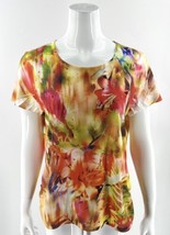 Chicos Size Large / 2 Top Orange Pink Green Tropical Floral Rhinestone B... - £23.46 GBP