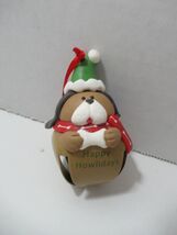 Happy Howlidays jingle bell ornament puppy dog tan brown red scarf green... - $5.24