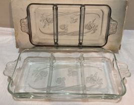 Crystal Glass Serving Dish Relish Tray 3 Part Etched Printemps Essentials Vtg - £15.76 GBP
