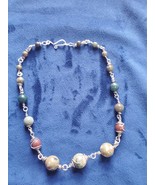 Rhyolite Gemstone Sterling Silver Wire Wrapped Bead Choker Necklace  - $65.00
