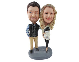 Custom Bobblehead Guy Putting His Hand On Her Shoulder As Both Walk Down In Form - £122.25 GBP