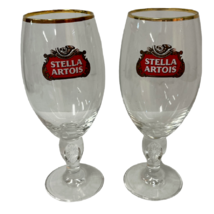Stella Artois Stemmed Beer Glasses Set Of 2 Belgium 33CL Gently Used Nice Shape - £10.55 GBP