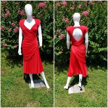 Vintage Casadei red bodycon jersey Ruched sexy Dress Keyhole Back W26-27&quot; - $79.20