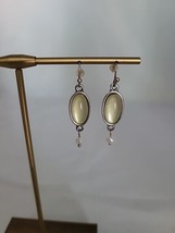 Moonstone Oval Dangle Faux Pearl Pierced Earrings - £9.81 GBP