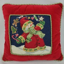 XMAS Needlepoint Pillow Winter Velvet Gold Candy Cane Tree Wool 15&quot; 2 AVAIL EVC - £14.85 GBP
