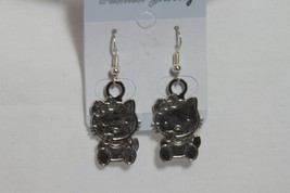 Earrings (New) Right Hand Kitty - Silver Kitty W/ Bow - 1.5&quot; Drop - £3.44 GBP