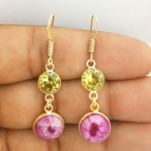 925 Plata de Ley Solar Cuarzo &amp; Mystic Oro / Chapado en Oro Rosa Pendientes - £25.56 GBP+