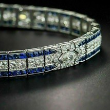925 Argent Sterling Rond Simulé Diamant et Saphir Tennis Bracelet - £338.11 GBP