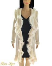 ALFANI IVORY CREAM FUR TRIM SCALLOP TIERED RIBBED SWEATER DRESS M 4 &amp; 6 - $68.45 CAD