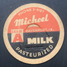 Vintage Michael Dairy Grade A Milk Bottle Cap 1 3/8&quot; Davenport Iowa IA - £9.22 GBP