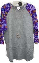 NEW LuLaRoe XL Dark Gray Body Purple Floral Sleeves Randy Baseball Tee - $24.74