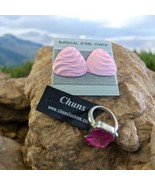 Pink Pierced Triangle Earrings &amp; Chuns Ring Size 5.75 Birthday Surgical ... - $64.82 MXN