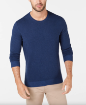 Alfani Men&#39;s Solid Crew Neck Cotton Blend Sweater in Indigo Heather-Size XL - $18.97