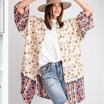 EASEL Border Printed Rayon Boho Challie Kimono NWT Size Small - £27.29 GBP