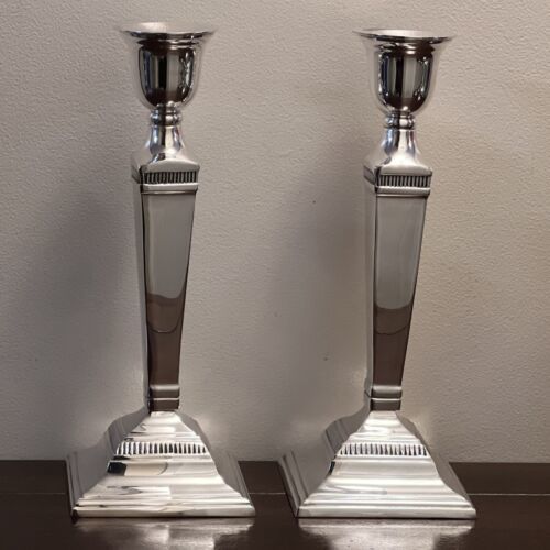 Pottery Barn Silver Taper Maxfield Hotel Candle Stick Holders Pair Large NICE - $94.05