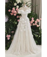 Modern A-Line Dress with Off-Shoulder Design, Bridal Dress in Ivory Flor... - £434.16 GBP+