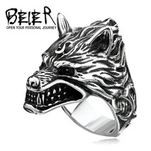 BEIER Stainless Steel Wolf Head Ring For Man Amulet Punk Man&#39;s Fashion Animal Je - £8.31 GBP
