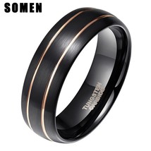 Somem 8mm Black Tungsten Ring Double Gold Line Inlay Design For Mens Wedding Ban - £18.91 GBP