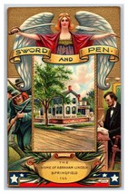 Abraham Lincoln Home Sword and Pen Springfield IL Embossed  UNP DB Postcard U15 - £7.12 GBP