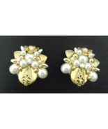 Fashion Custome Jewelry Clip on Earrings White &amp; Gold Vintage 1.5 in - $12.95