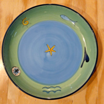 K.I.C Brushes Hand Painted 14&quot; Serving Pasta Bowl Blue Green Fish Ocean ... - $34.04