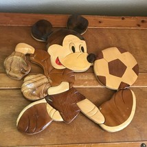 Estate Large Wood Wooden Mosiac Mickey Mouse Kicking Soccer Ball Wall Plaque – - £22.50 GBP