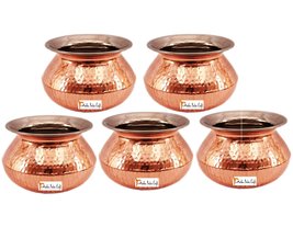 Set of 5 Prisha India Craft ® High Quality Handmade Steel Copper Casserole - Cop - £191.44 GBP